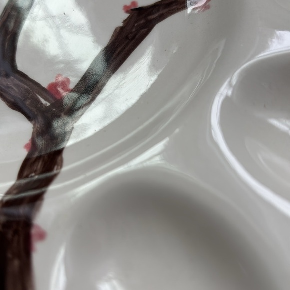 Hand Painted  Deviled Egg Ceramic Plate, tree branch cherry blossom flower buds - Picture 2 of 5